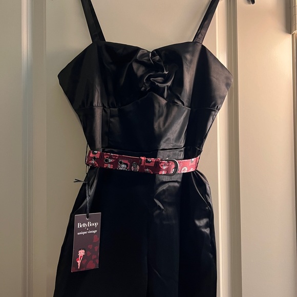 Betty Boop x Unique Vintage Black Satin Jumpsuit - Picture 2 of 4
